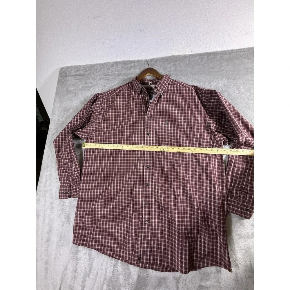 Ariat Pro SeriesShirt Men 2XL Maroon White Plaid Long Sleeve Button Down Western